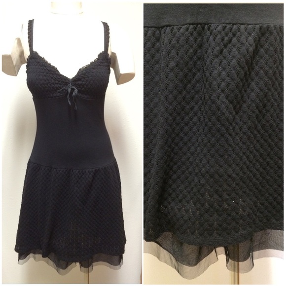 Free people black knit dress- mesh underlay skirt - Picture 2 of 4